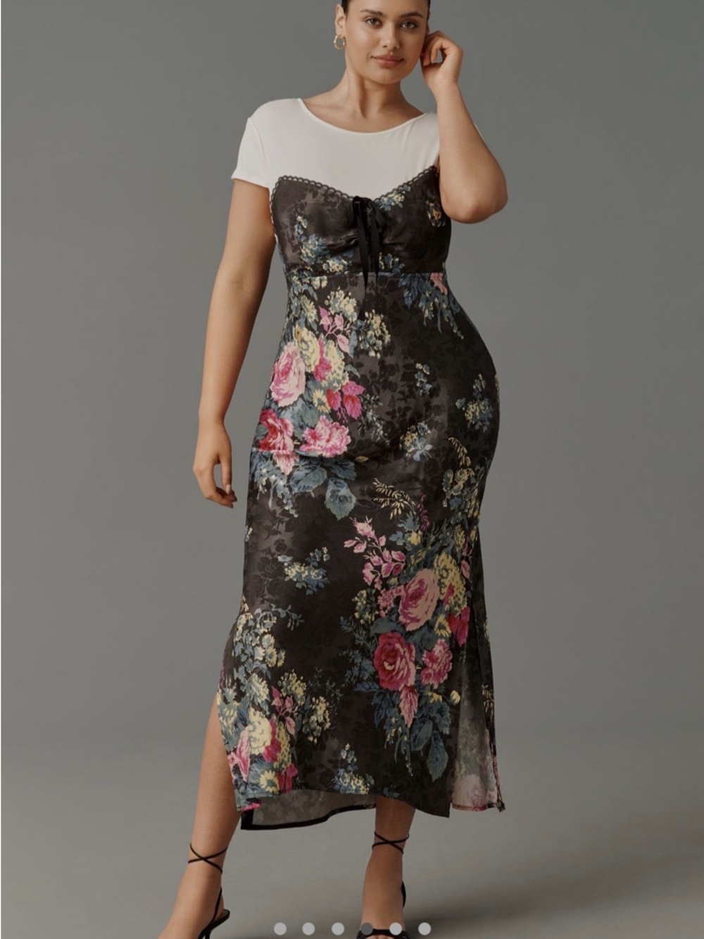 Anthropologie Twofer Midi Slip Dress with White Tee Overlay
